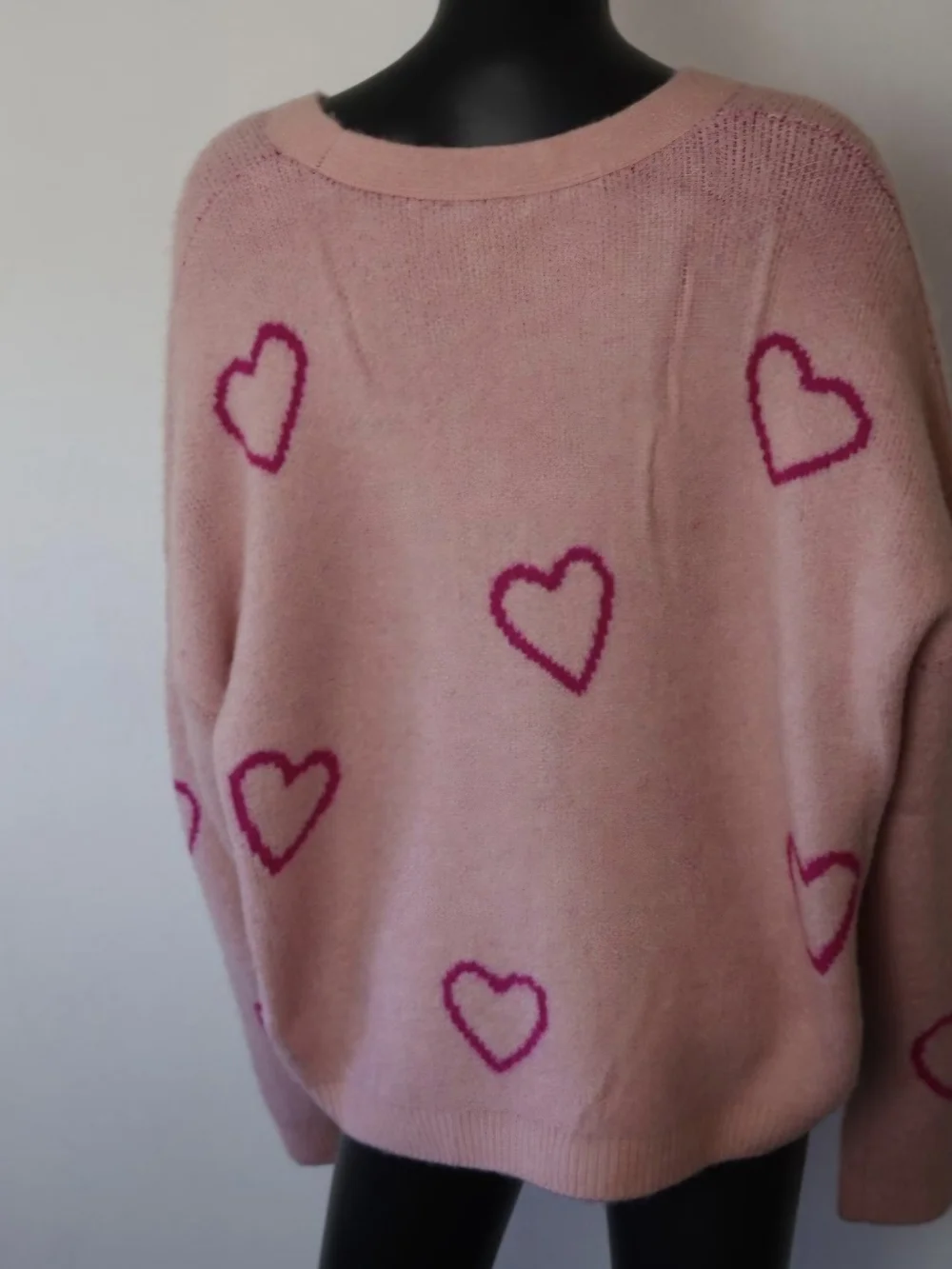 CeCe Pink Heart-Print V-Neck Cardigan with Hot-Pink Accents